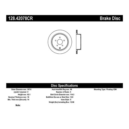 StopTech 03-12 Infiniti FX35 Drilled Sport Right Rear Cryo Rotor