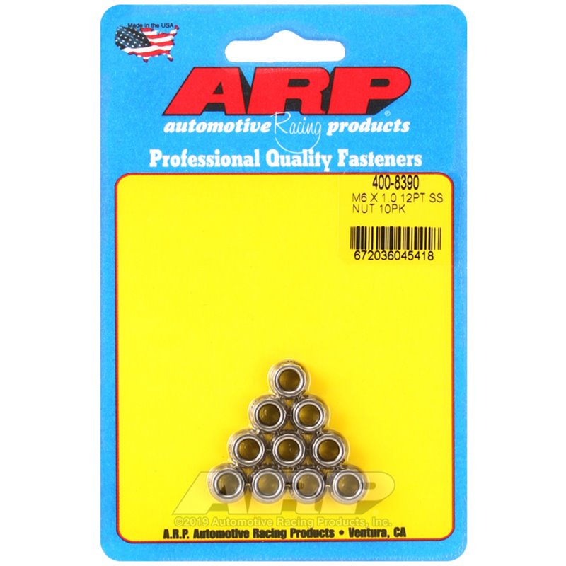 ARP M6 X 1.00 (M8 wr) Stainless Steel 12pt Nut Kit (Pack of 10)