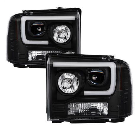 Spyder Ford F250/350/450 05-07 Projector Headlights - Light Bar DRL LED - Black PRO-YD-FS05V2-LB-BK