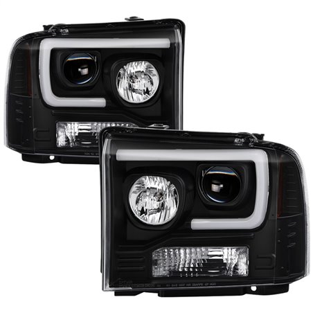 Spyder Ford F250/350/450 05-07 Projector Headlights - Light Bar DRL LED - Black PRO-YD-FS05V2-LB-BK