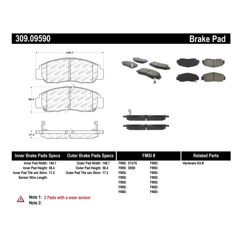 StopTech Performance 03-07 Honda Accord V6 A/T Front Brake Pads