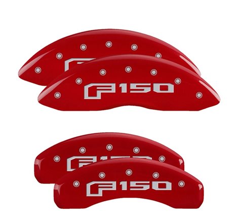 MGP 4 Caliper Covers Engraved Front & Rear 2015 Ford F-150 Red Finish Silver Characters