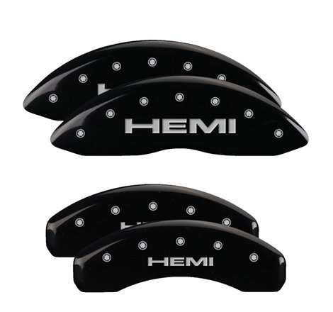 MGP 4 Caliper Covers Engraved Front & Rear 11-18 Jeep Grand Cherokee Black Finish Silver Hemi Logo