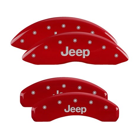 MGP 4 Caliper Covers Engraved Front & Rear 11-18 Jeep Grand Cherokee Red Finish Silver Jeep Logo