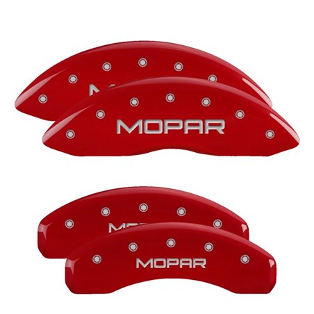 MGP 4 Caliper Covers Engraved Front & Rear 11-18 Jeep Grand Cherokee Red Finish Silver Mopar Logo