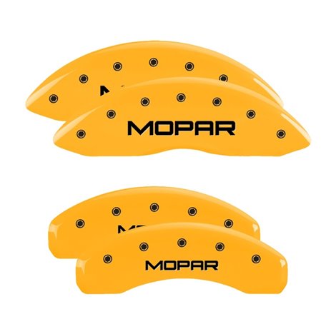 MGP 4 Caliper Covers Engraved Front & Rear 11-18 Jeep Grand Cherokee Yellow Finish Black Mopar Logo