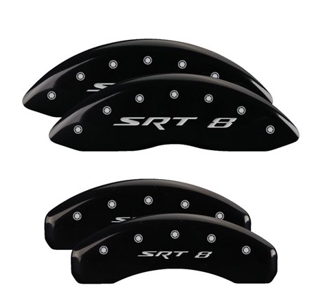 MGP 4 Caliper Covers Engraved Front & Rear 11-18 Jeep Grand Cherokee Black Finish Silver SRT-8 Logo