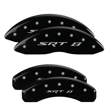 MGP 4 Caliper Covers Engraved Front & Rear 11-18 Jeep Grand Cherokee Black Finish Silver SRT-8 Logo