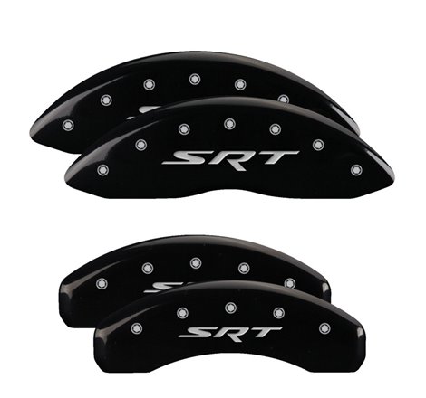 MGP 4 Caliper Covers Engraved Front & Rear 11-18 Jeep Grand Cherokee Black Finish Silver SRT Logo