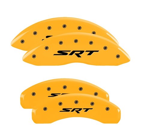 MGP 4 Caliper Covers Engraved Front & Rear 11-18 Jeep Grand Cherokee Yellow Finish Black SRT Logo