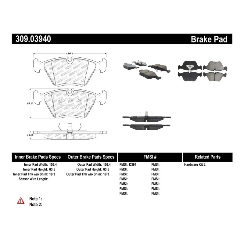 StopTech 95-99 BMW M3 / 01-07 M3 E46 / 89-93 M5 / 98-02 Z3 M series / 93-95 530 Front Brake Pads