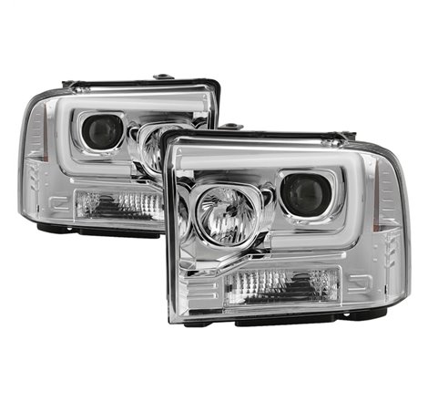 Spyder 05-07 Ford F250/350/450 SD Ver 2 Proj Headlights - Light Bar DRL - Black PRO-YD-FS05V2-LB-C