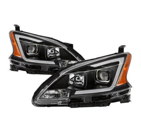 xTune 13-15 Nissan Sentra DRL LED Light Bar Halogen Projector Headlights - Black (PRO-JH-NS13-LB-BK)