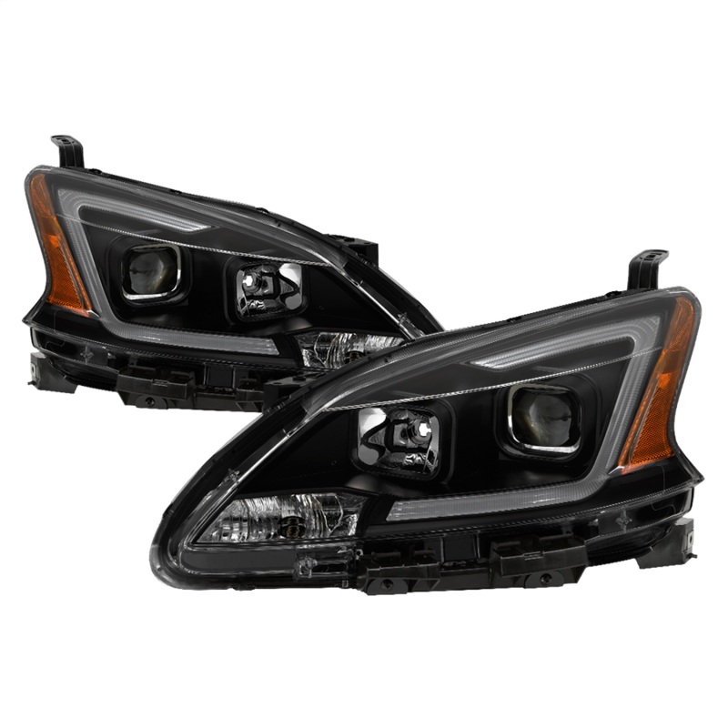 xTune 13-15 Nissan Sentra DRL LED Light Bar Proj Halogen Headlights - Blk Smoke (PRO-JH-NS13-LB-BSM)