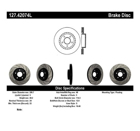 StopTech 1/02-05 Infiniti G35 (alloy disc) / 6/02-05 Nissan 350Z Slotted & Drilled Left Front Rotor