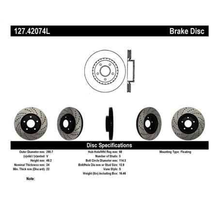 StopTech 1/02-05 Infiniti G35 (alloy disc) / 6/02-05 Nissan 350Z Slotted & Drilled Left Front Rotor