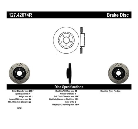 StopTech 1/02-05 Infiniti G35 (alloy disc) / 6/02-05 Nissan 350Z Slotted & Drilled Right Front Rotor