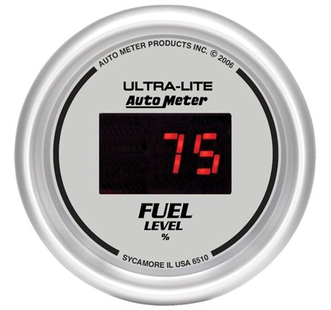 Autometer Ultra-Lite Digital 2-1/16in 0-280 OHM Silver Dial w/ Red LED Programmable Fuel Level Gage