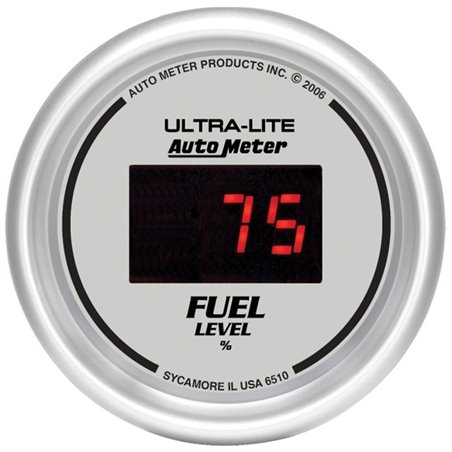 Autometer Ultra-Lite Digital 2-1/16in 0-280 OHM Silver Dial w/ Red LED Programmable Fuel Level Gage