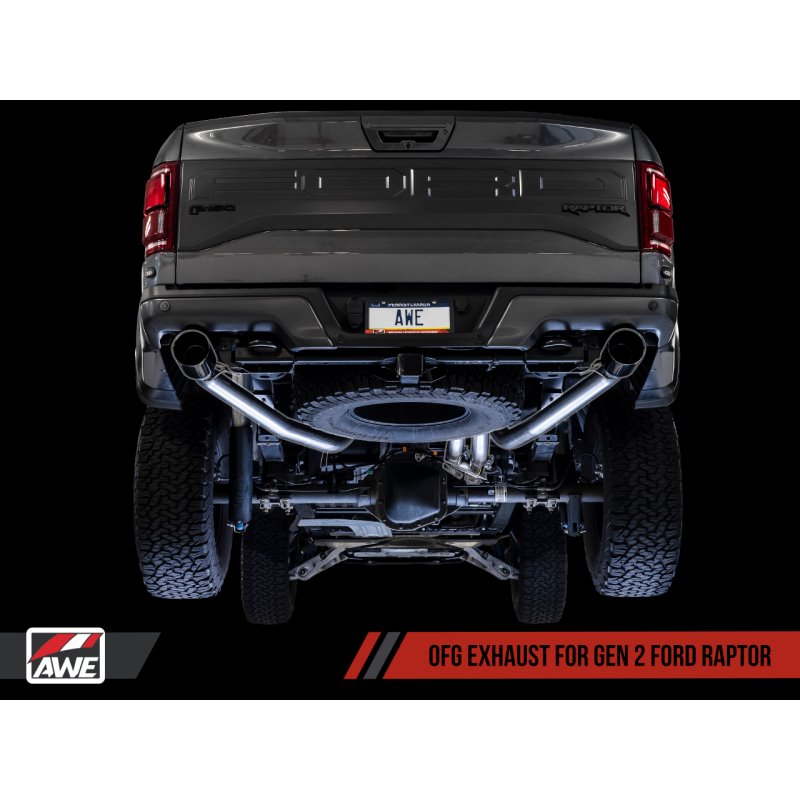 AWE Tuning 2017+ Ford Raptor 0 FG Performance Exhaust System - w/ Diamond Black Tips