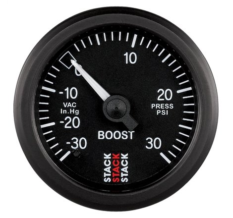 Autometer 52mm Stack Instruments -30INHG to +30PSI Mechanical Boost Gauge - Black