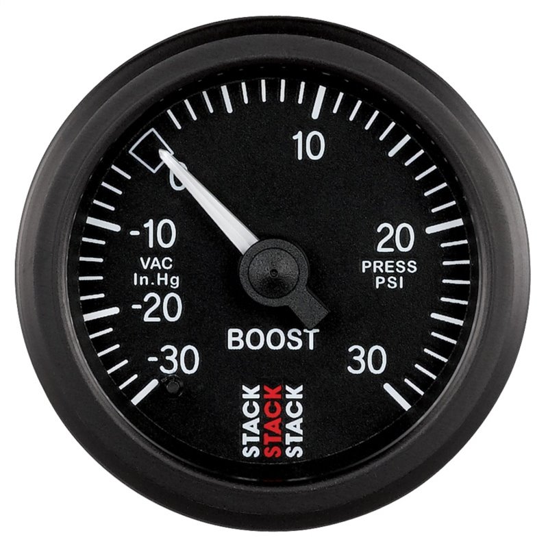 Autometer 52mm Stack Instruments -30INHG to +30PSI Mechanical Boost Gauge - Black