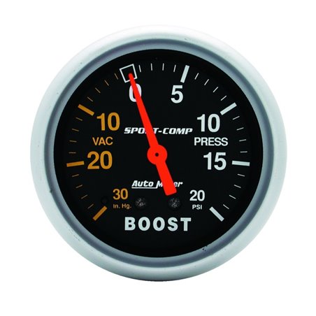 Autometer Sport-Comp 2-5/8in 30 IN HG/20 PSI Mechanical Boost/Vacuum Gauge