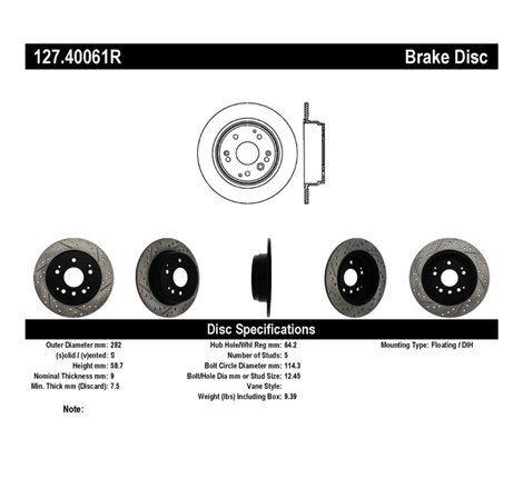 StopTech 04-08 Acura TL / 03-09 honda Element Slotted & Drilled Right Rear Rotor