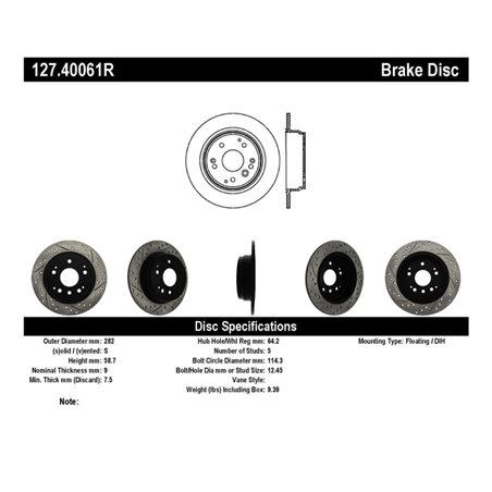 StopTech 04-08 Acura TL / 03-09 honda Element Slotted & Drilled Right Rear Rotor