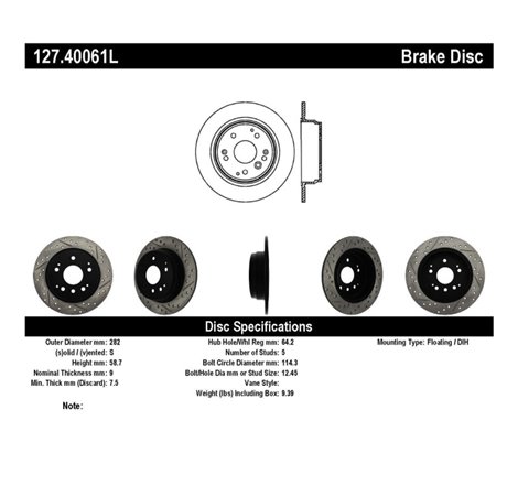 StopTech 04-08 Acura TL / 03-09 honda Element Slotted & Drilled Left Rear Rotor