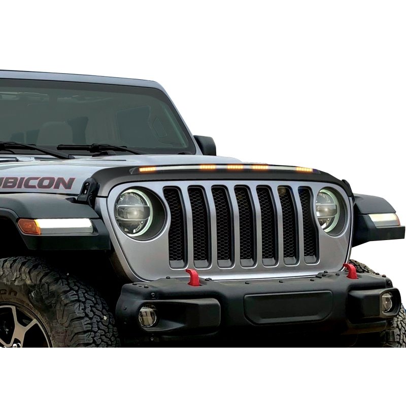 AVS 2018-2019 Jeep Wrangler (JL) Aeroskin Low Profile Hood Shield w/ Lights - Black