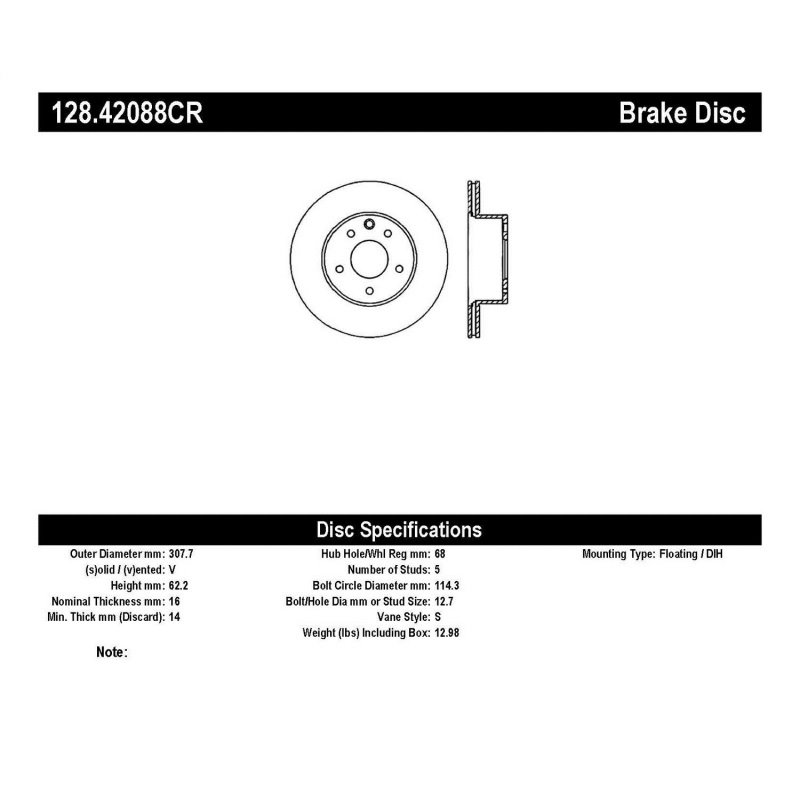 StopTech 08-12 Infiniti EX35 Cryo Drilled Sport Rear Right Rotor