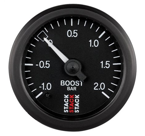 Autometer Stack 52mm -1 to +2 Bar T-Fitting 0.187in Barb (M) Mechanical Boost Pressure Gauge - Black