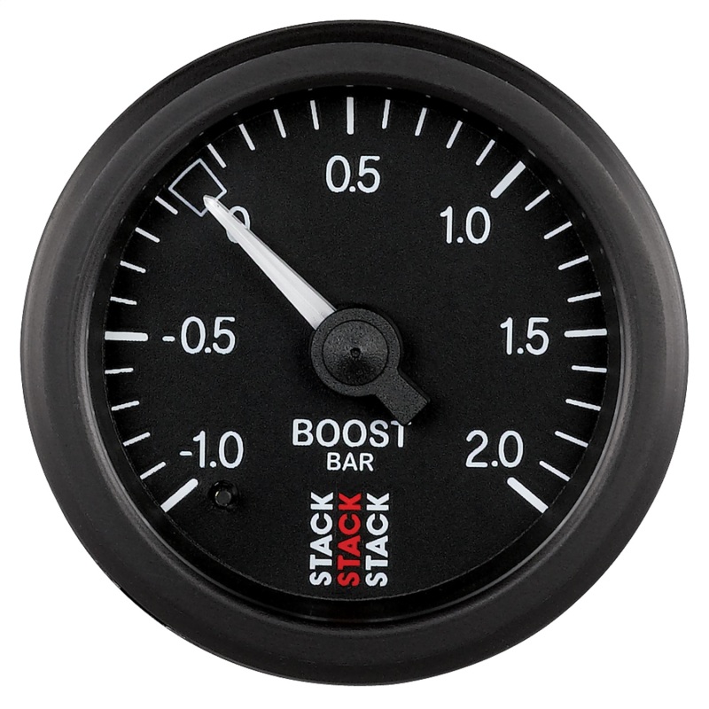 Autometer Stack 52mm -1 to +2 Bar T-Fitting 0.187in Barb (M) Mechanical Boost Pressure Gauge - Black