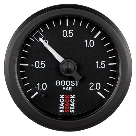 Autometer Stack 52mm -1 to +2 Bar T-Fitting 0.187in Barb (M) Mechanical Boost Pressure Gauge - Black