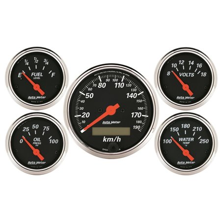 Autometer Designer Black 5 Pc Kit w/ Elec KMH Speedo, Oil Press, Water Temp, Volt, Fuel Level