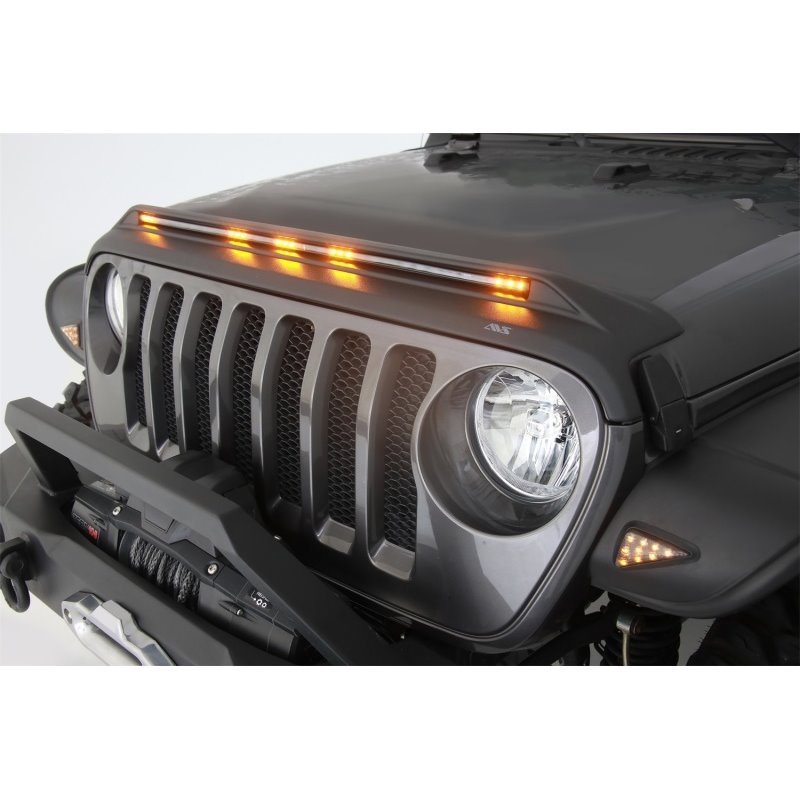 AVS 2007-2018 Jeep Wrangler JK Aeroskin Low Profile Hood Shield w/ Lights - Black