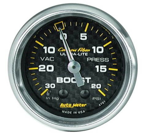 Autometer Carbon Fiber 52mm 20 PSI Mechanical Boost Gauge