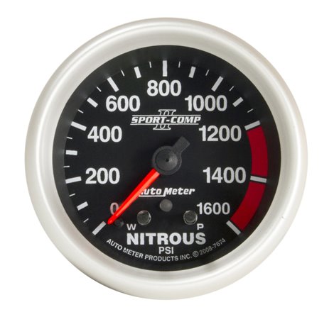 Autometer Sport-Comp II Pro Control 2-5/8in 1600 PSI Nitrous Pressure Gauge w/ Peak and Warn