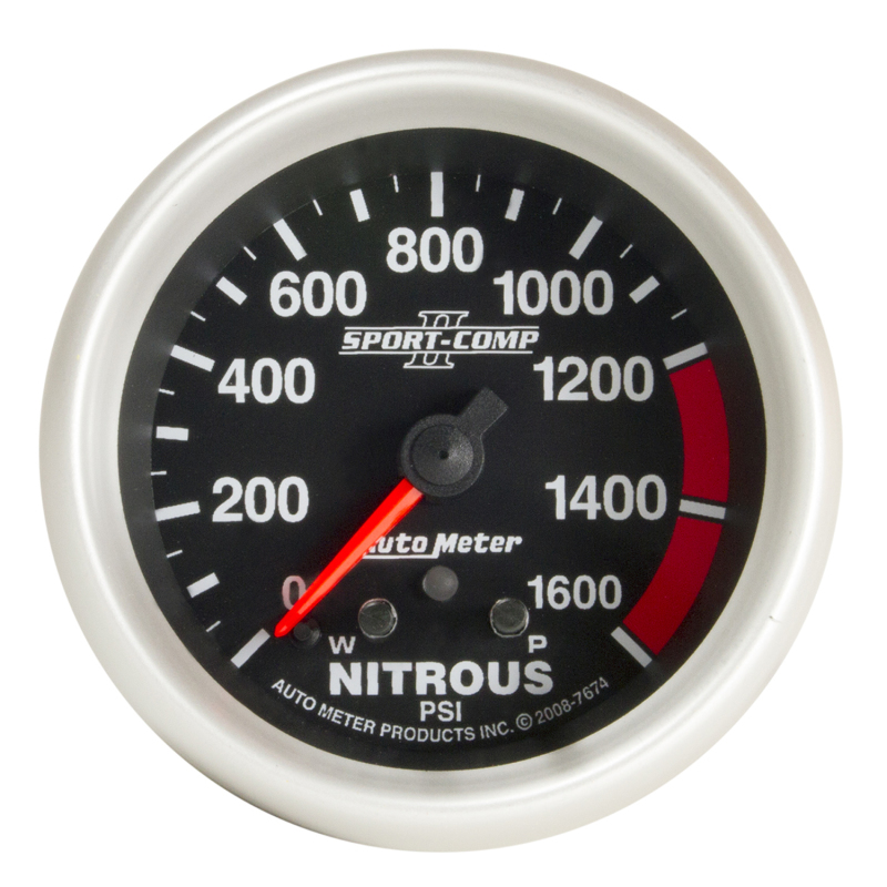 Autometer Sport-Comp II Pro Control 2-5/8in 1600 PSI Nitrous Pressure Gauge w/ Peak and Warn