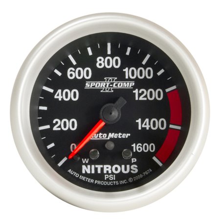 Autometer Sport-Comp II Pro Control 2-5/8in 1600 PSI Nitrous Pressure Gauge w/ Peak and Warn