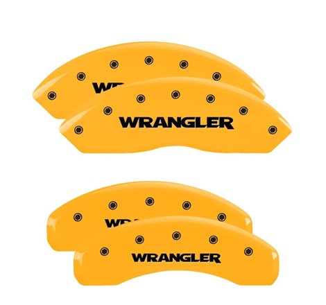 MGP 4 Caliper Covers Engraved Front & Rear Wrangler Yellow Finish Black Char 2018 Jeep Wrangler