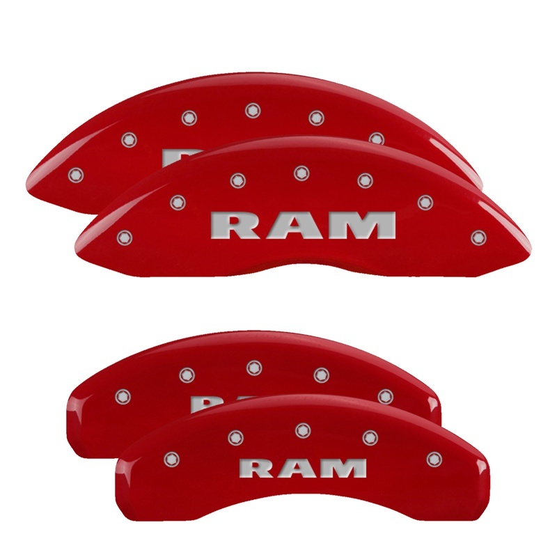 MGP 4 Caliper Covers Engraved Front & Rear Ram Red Finish Silver Char 2019 Ram 1500