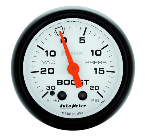 Autometer Phantom 52mm 30in HG.-Vac/20PSI Mechanical Vacuum/Boost Gauge