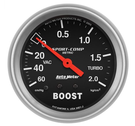 Autometer Sport-Comp 66.7mm METRIC 60 cm/Hg-2.0 Kg/Cm2 Mechanical Vacuum/Boost Gauge