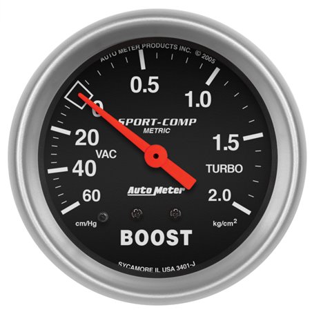 Autometer Sport-Comp 66.7mm METRIC 60 cm/Hg-2.0 Kg/Cm2 Mechanical Vacuum/Boost Gauge