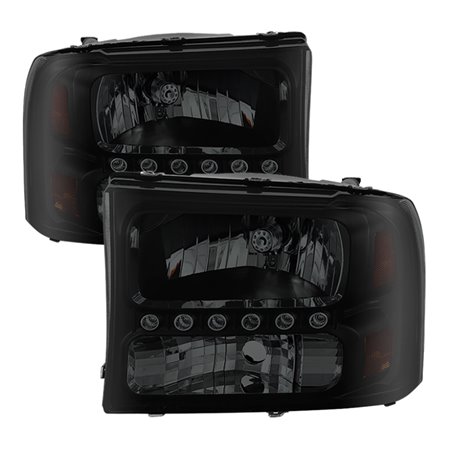 Xtune Ford F250 F350 Super Duty 99-04 1Pc Headlights w/ LED Black Smoked HD-JH-FF25099-LED-BSM