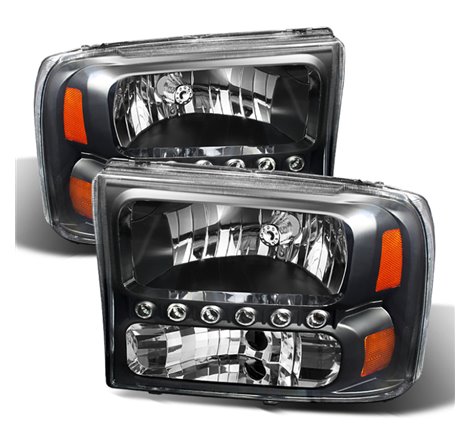 Xtune Ford F250 F350 Super Duty 99-04 1Pc Headlights w/ LED Black HD-JH-FF25099-LED-BK