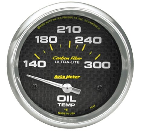 Autometer Carbon Fiber Oil Temp 66.7mm 2 5/8in Short Sweep Electronic 300 Deg F Temperature Gauge