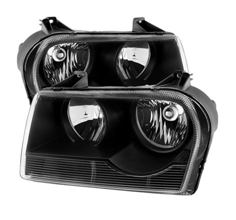 Xtune Chrysler 300 05-08 Halogen Non-Projection Style Only Crystal Headlights Black HD-JH-C305-HA-BK